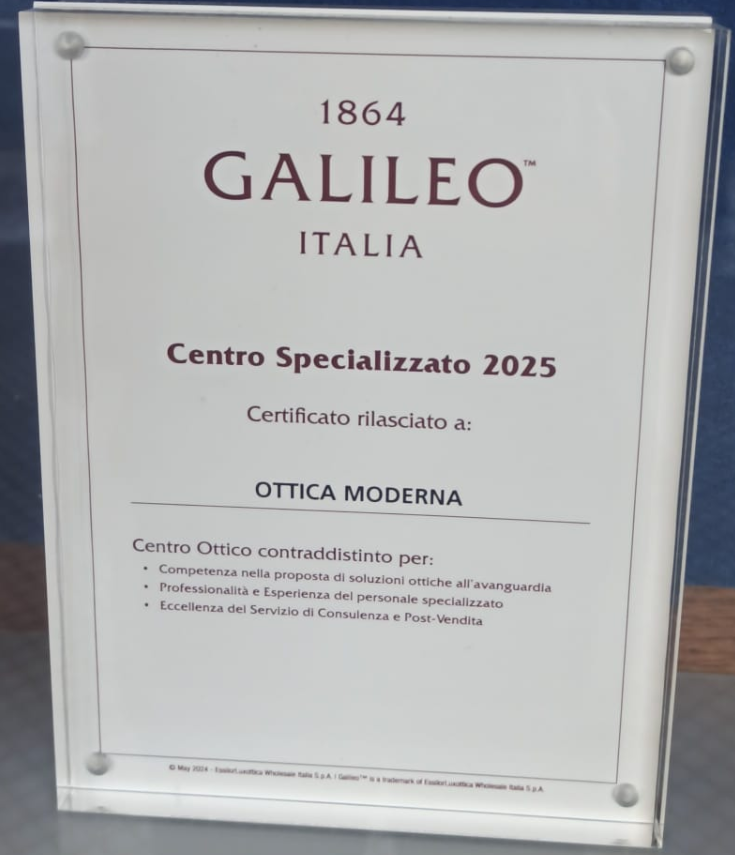Certificato Centro Specializzato Galileo 2025 Ottica Moderna Ciriè