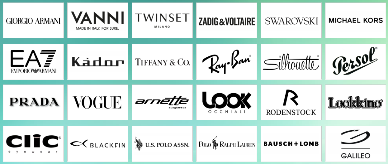 Mosaico marchi ufficiali Ottica Moderna Ciriè: Armani, Prada, Ray-Ban, Rodenstock